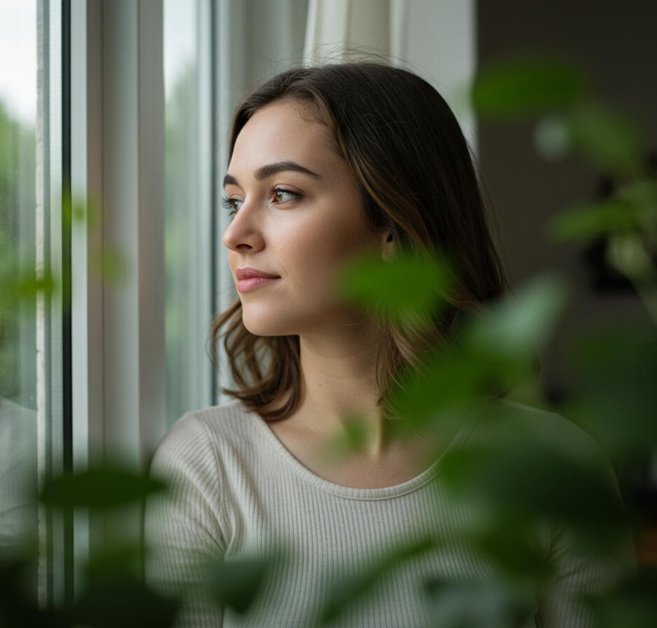 calm client looking out of the window